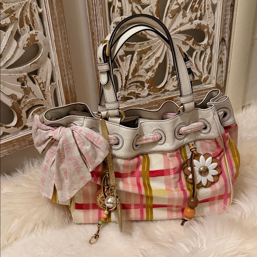 Y2K Authentic Juicy Couture Pink and Yellow Plaid Daydreamer Bag 💕